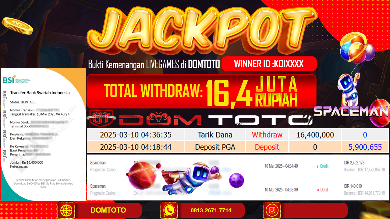 JACKPOT LIVEGAMES SPACEMAN  10 MARET 2025